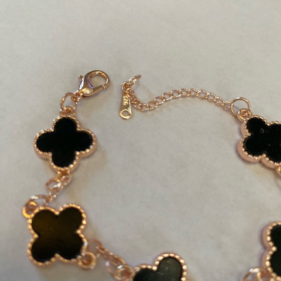 Rose gold plated silver four leaf clover bracelets. Set of 2 - Picture 4 of 6